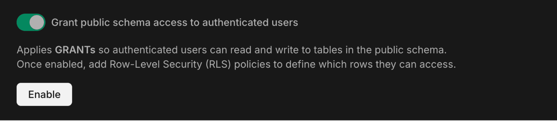 Data API grants configuration