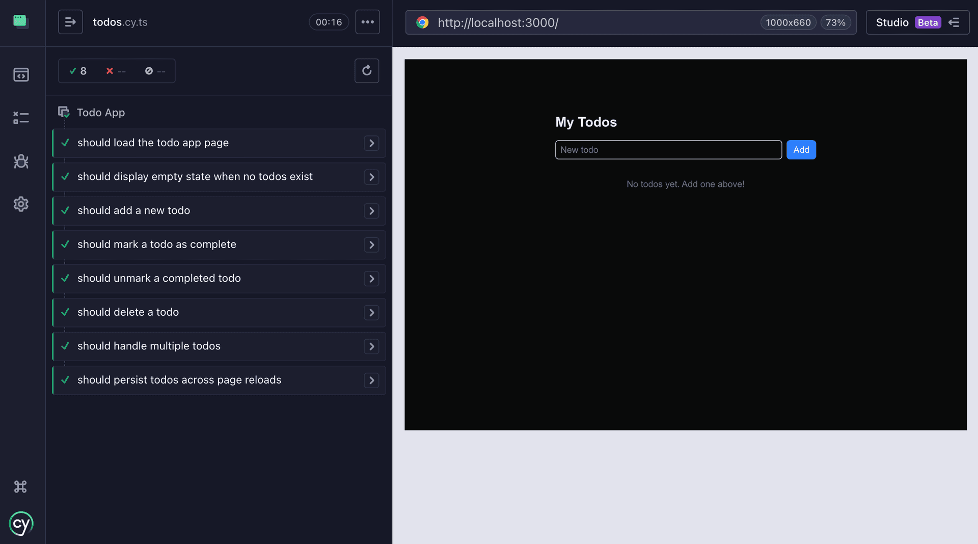 Cypress Test Results