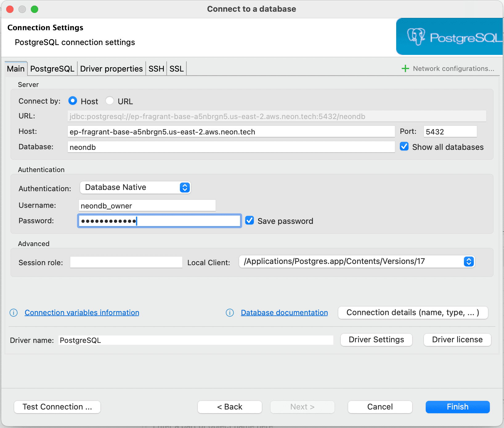 Connection Details in DBeaver